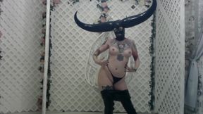 Horned Latex Mask and Pvc Striptease