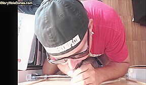 Gloryhole mature gay loves sucking dick while stroking it