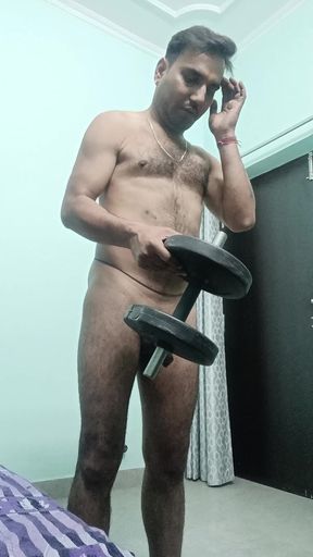 Indian desi man enjoys workout