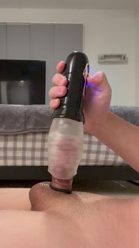 Asian cock milked by rotating masturbator