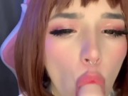 Cosplay Uraraka Ochako sweetly sucks a dildo and jerks off