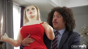 Fat Cuckold Plays With an Inflatable Doll While His Slutty Wife Has Fun With His Big-dick Friend