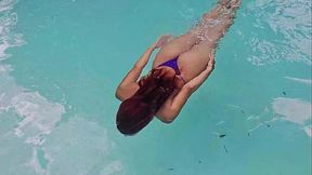 Poolside redheaded Latina rides cock in doggystyle