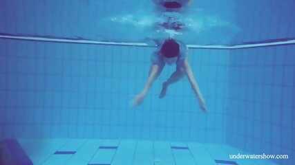 Hot hairy brunette teen in the pool naked
