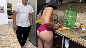 Latina stepmom cooks naked and I can’t resist