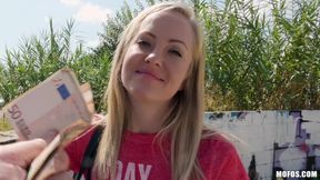 Nip Slip Payday - blonde Sicilia in outdoor POV reality adventure