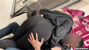 Big Ass Latina gets Double Stuffed in Laundromat Threesome