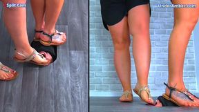 Clean Our Dirty Summer Sandals While We Crush Your Face - 176 - Split Cam - Goddess Amber - Miss Lucy - Trample Trampling Foot Feet Worship Gagging