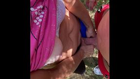 Fuck and cum in thong in public park summer