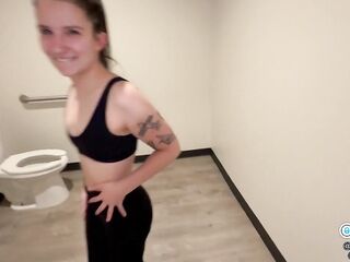 Curious man pulls down my panties at the gym and bangs me in the washroom