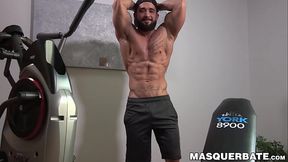 Bearded guy Zack Lemec shows off his muscles during jerk off