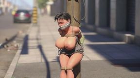 Desperate Woman Tied in Public Street - Many Men Want to Fuck Her Tight Little Pussy