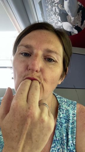 Stepmom Plays with Her Smelly Pussy at the Back of the Bus, Then Sniffs and Sucks Her Stinky Fingers!