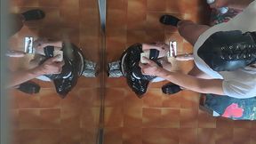 milf in sexy clothes, stockings and high heels fucked in the mouth and doggy style with repeated orgasms