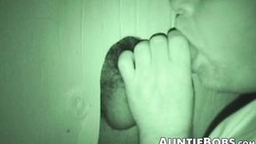 ”Bearded massive fucker swallows a big bushy glory hole meat”