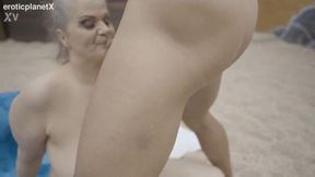 Traditional MILF with huge natural tits is pampered by a muscular beach boy