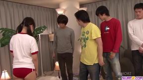 Asian guy's mouth full of cock in group sex