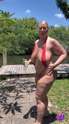 Oiled up MILF Slingshot Bikini JOI