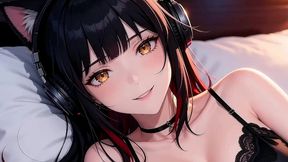 a sexy girl with black and red hair, performing an extremely difficult pose. perfect oral sex, deep throat you must come and have a look! ai-generated