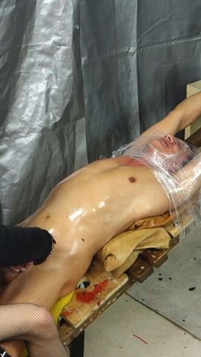 TRANS LUCY is squeezing cock and balls very hard   Clip 1