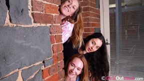 Two Busty Redheads and One Long Haired Brunette Pleasure Each Other in the Bathtub