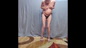 busy bottom in crotchless panties and then naked and real close uo with lots of cock and little pink asshole