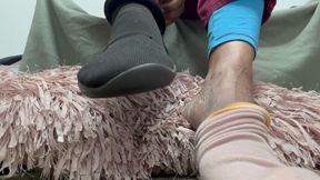 From Dry to Oiled Ebony Mature Feet w/ Long Toes