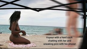 Sexy Ebony Exhibitionist Wife Mrs Paris Love 1st time nude beach and a voyeur jerks his cock to her!