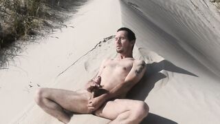 Denis, the kinky European amateur, masturbates in the dunes while getting a hot load