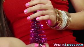 Ladyboy inserts Christmas tree before cumshot masturbation