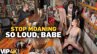 Alice Deliora moans loudly in hard anal bar sex as cuckold watches