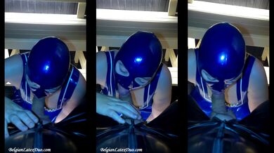 Latex Hood Sauna Amateur Blowjob Gushes Cum Explosion