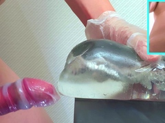 Transparent fleshlight, Condom, Huge cumshot