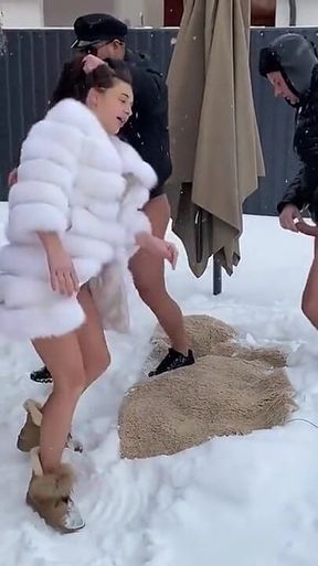 A Group of Guys Banging a Pregnant Woman Outside in the Snow