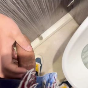 Getting caught playing with my curved dick in a public toilet