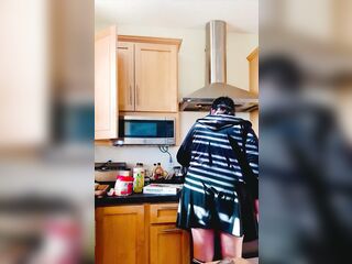 Topless Trans Bimbo mother I'd like to fuck Makes Chow Mein