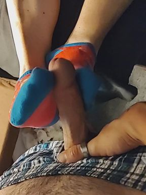 Hot Little Footjob - Pink & Blue Girls' Sock Sockjob - Cum on Socks