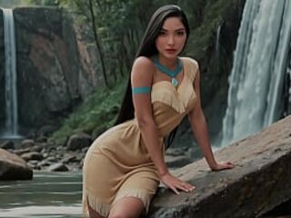 Pocahontas - Sex with Marvelous Native American at Waterfall (AI-Generated)