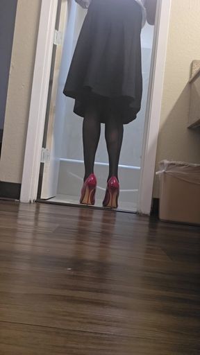 Red heels with my skirt