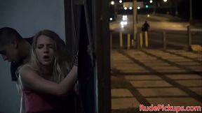 Hardfucked teen facialized in public