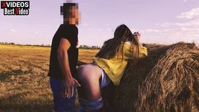 the stepson took his stepmother to nature and fucked her well on a haystack.