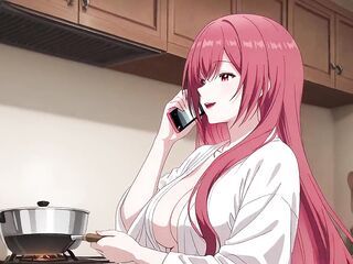 Stepson Came Home Early and Caught Stepdad's Wife Cooking in a Petite Robe. Kureha Enomoto Anime Cosplay