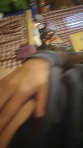 Playing with my pussy in the kitchen