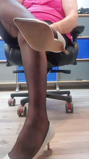 My lover is now allowed to stroke my nylon-legs while I work.