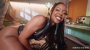 Silicone Ebony Gets Properly Fucked By Tattooed White Dude - Logan Xander And Kira Noir