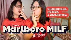 Topless Smoking Chinese Marlboro MILF: 3-Cig Chainsmoking Room Fumigation