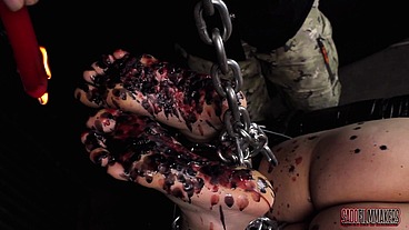 I've punished the feet of this pain slut with hot wax