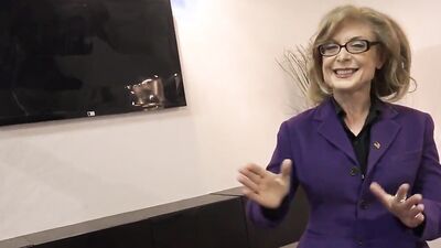 Elegant granny can still take two big fat dicks inside