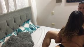 Hot blonde amateur gives hubby's cock a horny blowjob at home