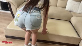 The wife is cheating with a neighbor while the husband is on a business trip. Fucked a whore and cum in her mouth